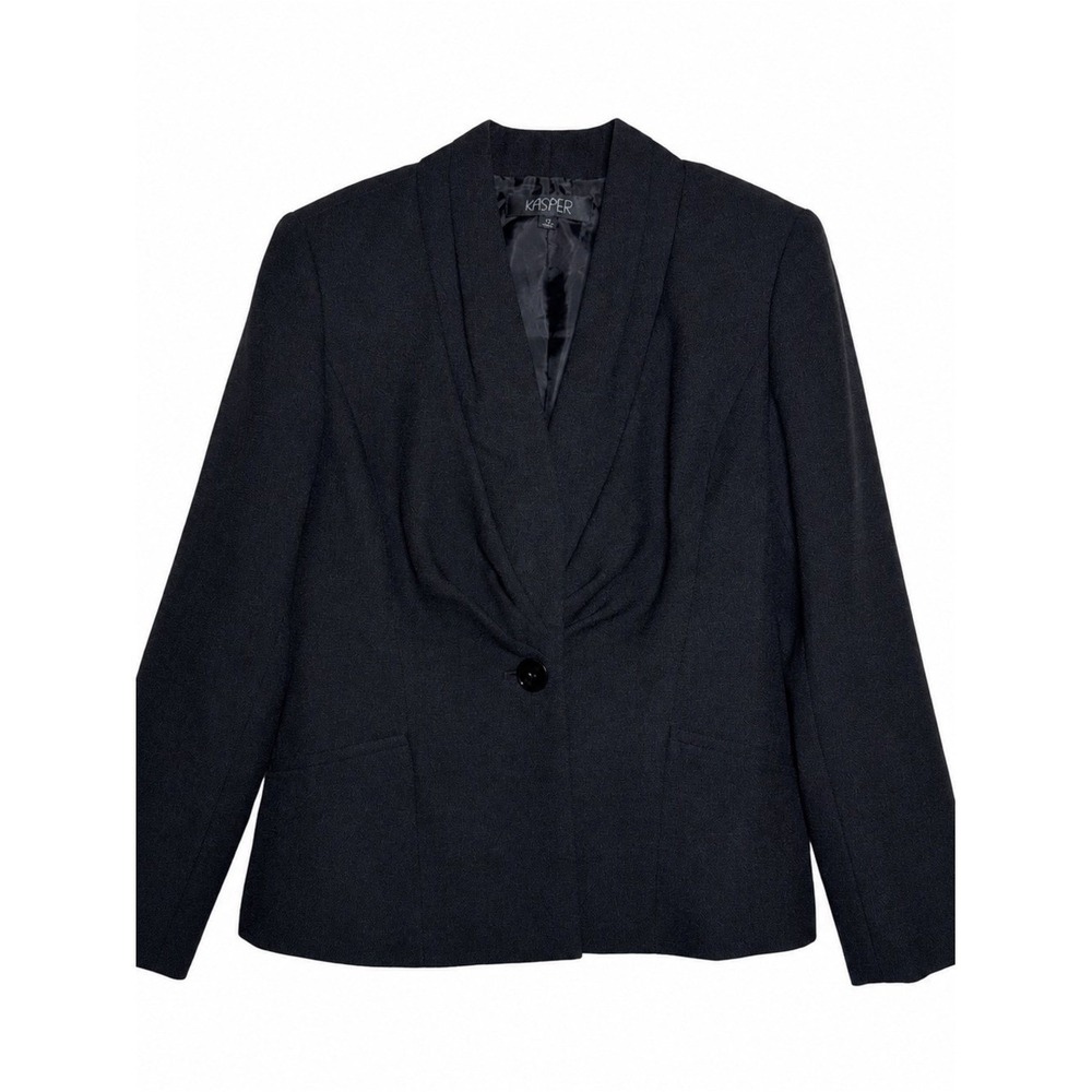 Kasper Black One Button Blazer Women's Size 10 Career Office Jacket Suit Classic